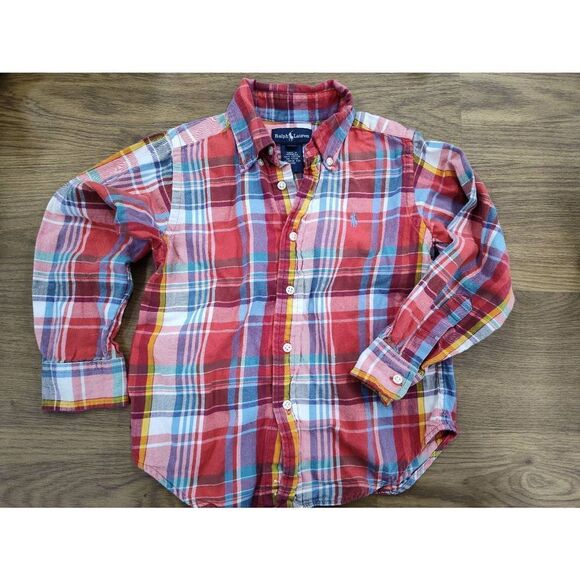 RALPH LAUREN RED BLUE PLAID BUTTON DOWN BOYS OXFORD SIZE 4 - Picture 1 of 11